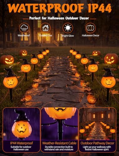 Halloween Pumpkin Pathway Lights, 4PCS Jack-o-Lantern Stakes