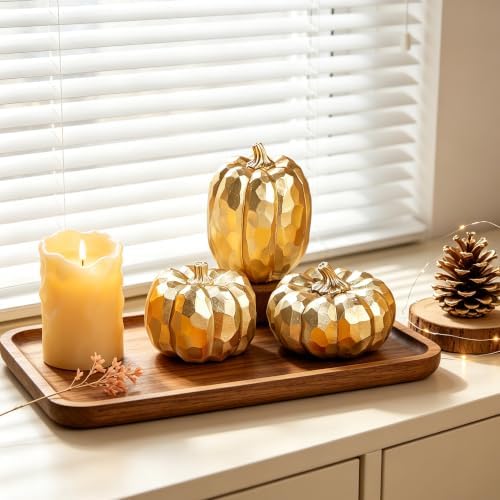 winemana 3 Pack Gold Fall Pumpkin Decor Fall Table Centerpieces for Home