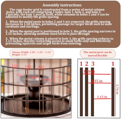 Upgraded Squirrel Proof Bird Feeders, 3Lbs Capacity Caged Bird Feeder, Innovative DIY Starling-Proof, Flexible Adjustment of Grille Size, Caged Seed Tube Feeders Outside Hanging(Copper)