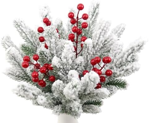 20 Pack Artificial Red Berry Stems, Christmas Red Berries Artificial Fruit Berry Holly Christmas Berry Branch Home Holiday Wedding Party DIY Christmas Tree Crafts Decor