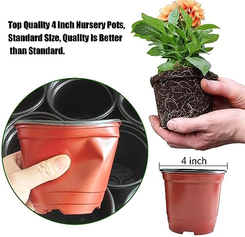 RooTrimmer Plant Nursery Pots with Humidity Domes, 25 Sets 4 Inch Soft Nursery Pots Quality Ones (25 Red Pots + 25 Clear Lids), Seeds Starter Pots Small Planter Containers