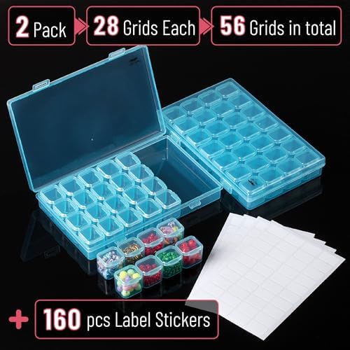 Mr. Pen- Bead Storage Containers, 28 Grids, 2 Pack, Transparent Blue
