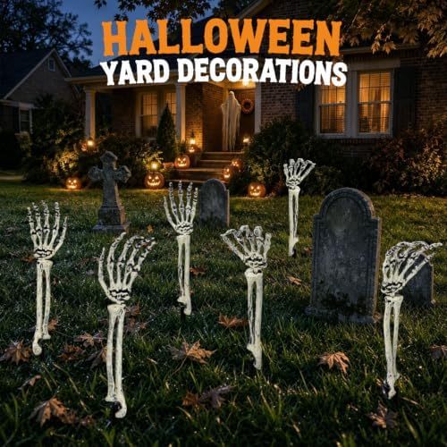12PCS Realistic Skeleton Hands Stakes, Halloween Outdoor Yard Lawn Decor