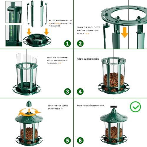 Birdream 2 Pack Bird Feeders for Outdoor Hanging, Assembly Required, 1-Min Easy Setup, Charming Castle Design, Attracting Cardinals Chickadees Goldfinches & Sparrows - Green