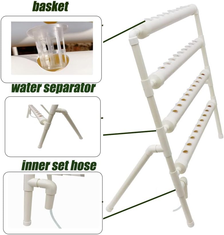 INTBUYING PVC Hydroponics Growing System, 36 Sites 4 Pipes Grow Kit for Leafy Vegetables, 4 Layers Vertical Hydroponic