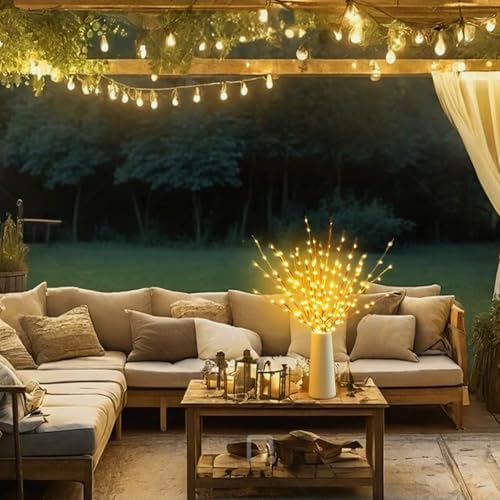 DK177 2 Pack Led Branch Light Battery Operated Lighted Branch Vase Filler Willow Tree Artificial Little Twig Power Brown 30 Inch 20 LED for Home Romantic Decoration, Warm White