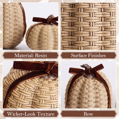 DN DECONATION Fall Pumpkin Decor, Fake Rattan Pumpkin Decorations for Home