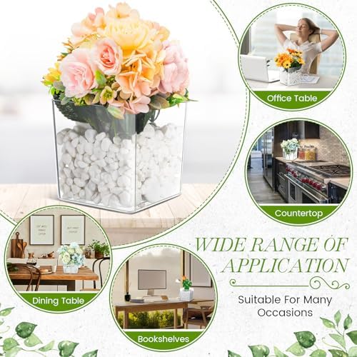 6 Pcs 6 x 6 Acrylic Square Vase for Centerpieces Clear Plastic Flower Vases