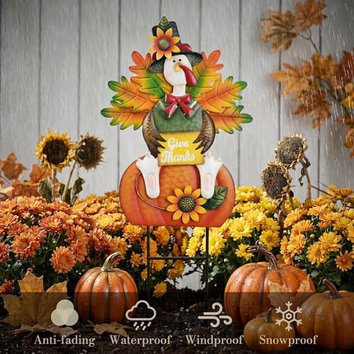 TERESA'S COLLECTIONS Fall Outdoor Decor Metal Pumpkin Garden Stake 29"