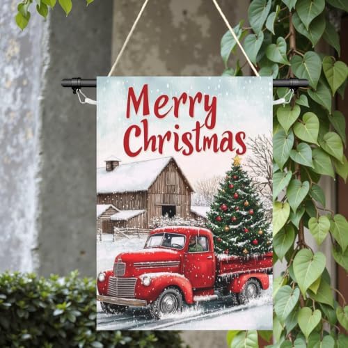 Merry Christmas Garden Flags Xmas Red Truck Double Sided 28x40 Inch
