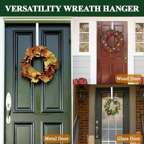 Wreath Hanger for Front Door, Adjustable 15 to 25 Inches Wreath Hangers, 20 lbs Larger Door Upgrade Wreath Hanger, Christmas (White)