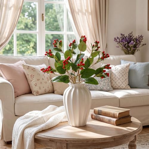 4 Pcs Artificial Hypericum Berry Stem 27.6 inch Simulation Style Flowers Berries Branches Fake Hypericum Berries Decorations for Wedding Home Table Centerpieces Decor (Orange)