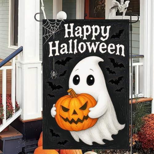 BlissYard Happy Halloween Ghost Pumpkin Garden Flag 12 x 18 Inch