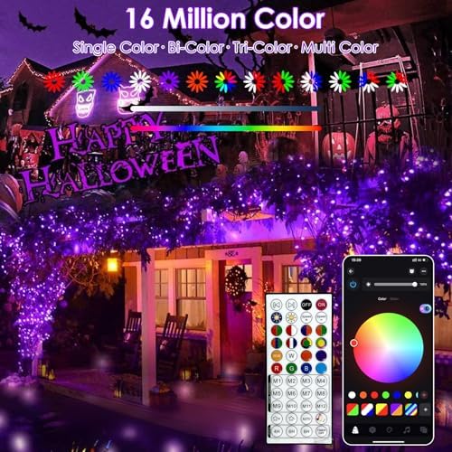 Smart Color Changing Halloween Light 198FT 600 LED Orange Purple App Remote