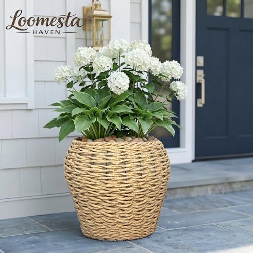 Large Handwoven Wicker Planter Basket with Metal Frame and Plastic Liner