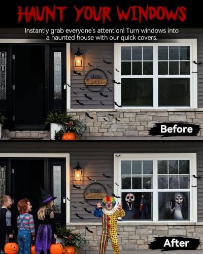 2pcs Halloween Window Cover Decor, Scary Ghost Curtain Outdoor