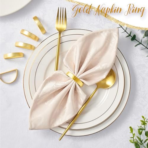 APTWOW Bright Gold Napkin Rings Set of 6, Fall Thanksgiving Table Decor