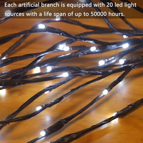 3PCS 30IN Lighted Tree Branches Lights with Timer, Battery Powered, White