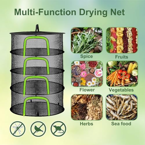 4 Layer Herb Drying Rack, Hanging Mesh Net, Foldable Plant Drying Rack With U-Shaped Zipper, Garden Trimming Shears and Hooks, For Drying Herbs Plants, Fruits, Seafood, Clothing(4 Layers-23.62'')
