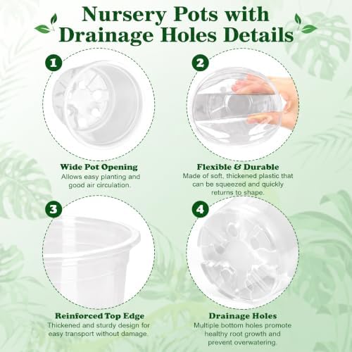 OUPSAUI 20 Pack 5 Inch Clear Nursery Pots for Plants, Clear Plastic Plant Pots with Drainage Holes, Flexible Nursery Pots Variety Pack, Seedling Planter Seed Starter Pots (5 Inch)