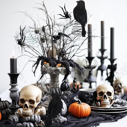 Suncalla Halloween Black Crow Tree Topper 6.3 in Spooky Raven Tree Topper