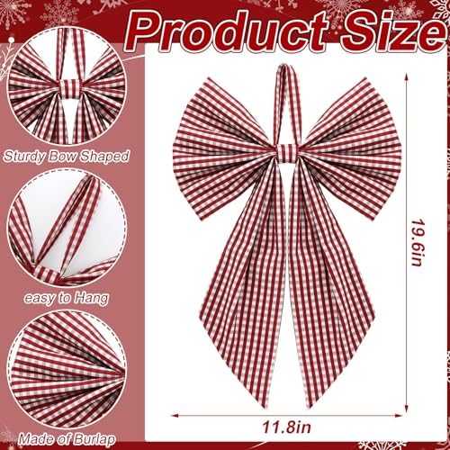 Suncalla 2 Pcs Red White Christmas Plaid Wreath Bows 18'' x 12''