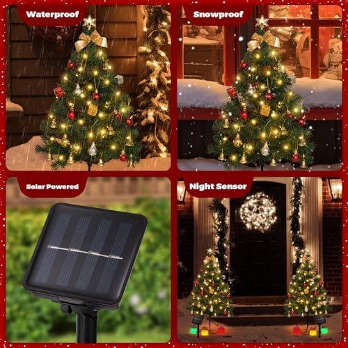 Mini Christmas Tree Solar Lights, Outdoor Decorations, 2 Pack