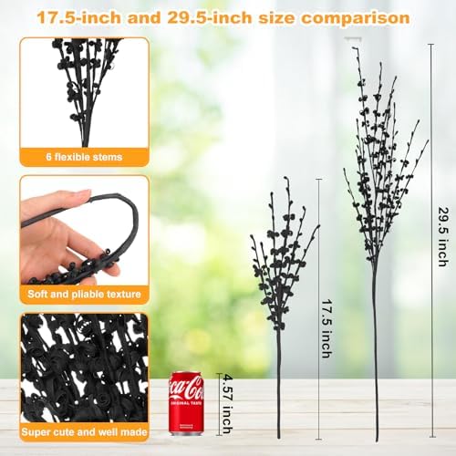 10Pcs 17.5" Black Artificial Jasmine Flowers Stem for Vase DIY Wreath Decor