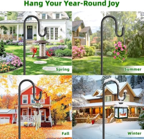 COCONUT 62" Shepherds Hooks for Outdoor, Bird Feeder Pole with 5 Prong Base, Adjustable Height Shepherds Hook for Hummingbird Feeder, Bird Feeder, Lightweight Plant, Wind Chimes, Lanterns (2 Pack)