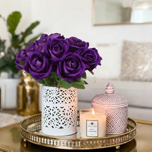 Artificial Roses Flowers, 12 Pcs Fake Purple Rose in Bulk, Long Stem Realistic Silk Roses Bouquet for Wedding, Party Centerpieces, Flower Arrangement, Home Decor (Purple, 12-PCS) (Pack of 2)