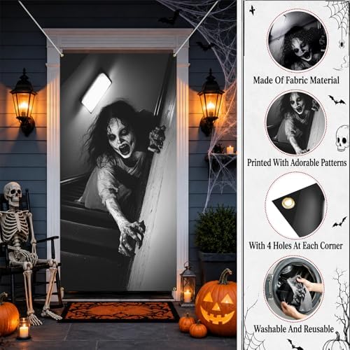 35.4" x 70.8" Halloween Door Cover, Haunted House Front Door Decor