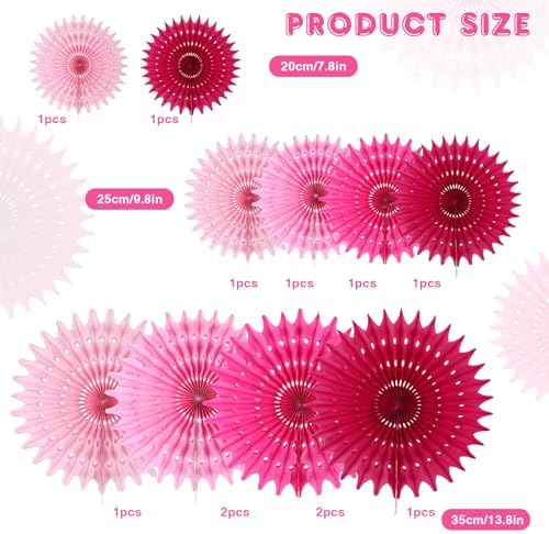 BestoFun 12PCS Paper Fans Hot Pink Party Decorations Tissue Paper Flowers Decorations for Girl Groovy Birthday Baby Shower Wedding Bachelorette Room Wall Hanging Décor
