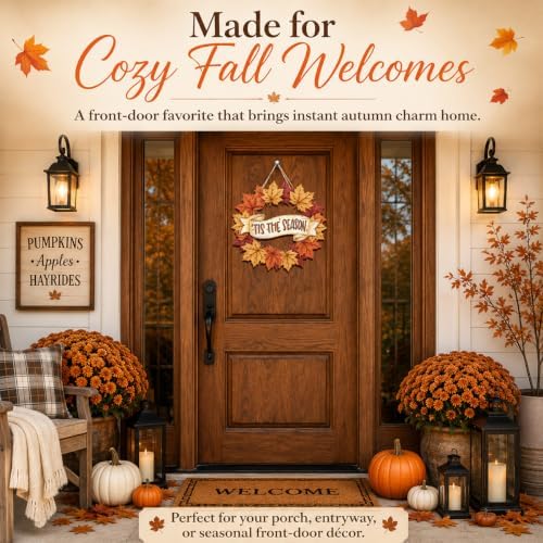 Fall Door Decor Wooden Fall Wreath, Door Hanger Sign for Front Door