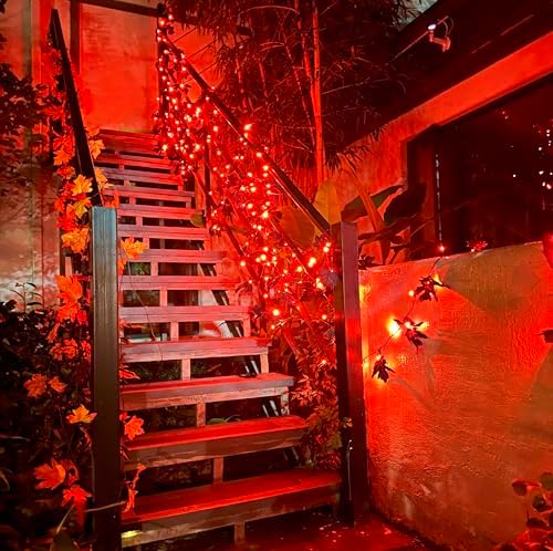 66ft Handmade 200 LED Halloween Garland,Artificial Maple Leaves String Lights Decor for Thanksgiving Fall Garland Decor lighted garland for Firepalce Winter Holiday Indoor Outdoor Room Autumn Harvest