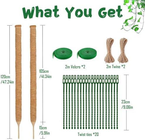 2 Pack 47.24-Inch Bendable Moss Poles for Monstera and Climbing Plants