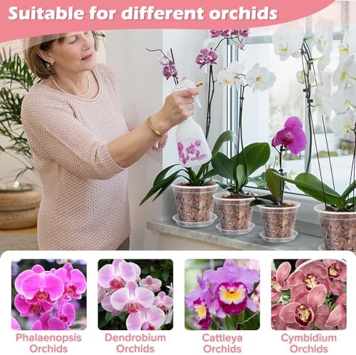 FUIJOL Orchid Pot, 6 Pack 456 Inch Clear Orchid Pots with Holes and Saucers for Repotting, Breathable Slotted Plastic Orchid Planters with Drainage for Root Health Indoor Outdoor