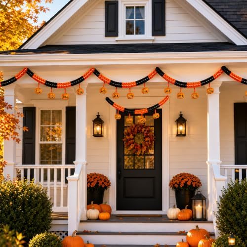 6 Pack Halloween Pumpkin Paper Chain Garland, Pumpkin Paper Garland Decor