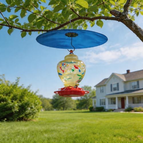 13" Large Glass Rain Cover for Bird Feeder, 2-Pack Blue Weather Guard Dome