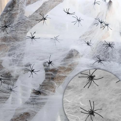 1000 sqft (0.67 Pound) Halloween Spider Webs Decor, Halloween Decorations with 60 Fake Spiders, Super Stretch Cobwebs Spider Webs for Holiday Indoor and Outdoor Party Supplies