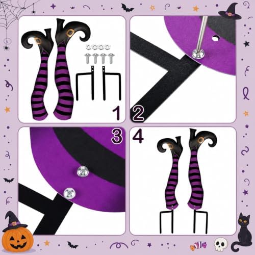 Tudomro 2 Pcs Metal Upside Down Witch Leg Halloween Outdoor Decor, Purple