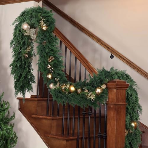 Hananona 9 FT Christmas Garland, 2 Pcs Real Touch Cedar Garlands