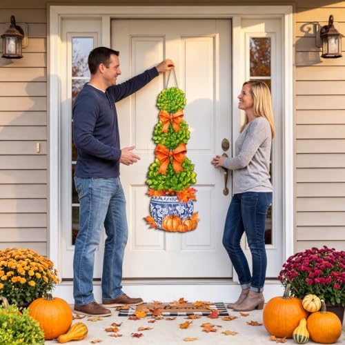 RattanView Large Size Fall Chinoiserie Pumpkin Bow Bonsai Door Hanger