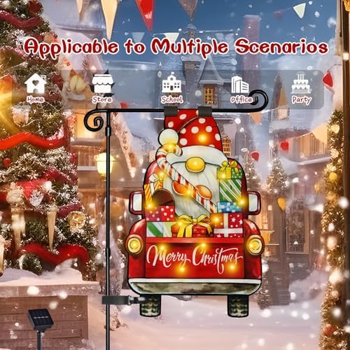 28x40 Solar Christmas Dwarf Garden Flag, Outdoor Decor