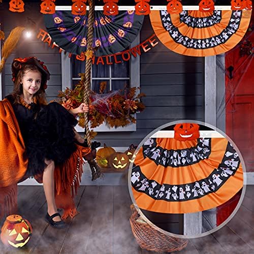 4 Pcs Halloween Bunting Flags for Outside 3 x 1.5 ft Pleated Half Fan Flag