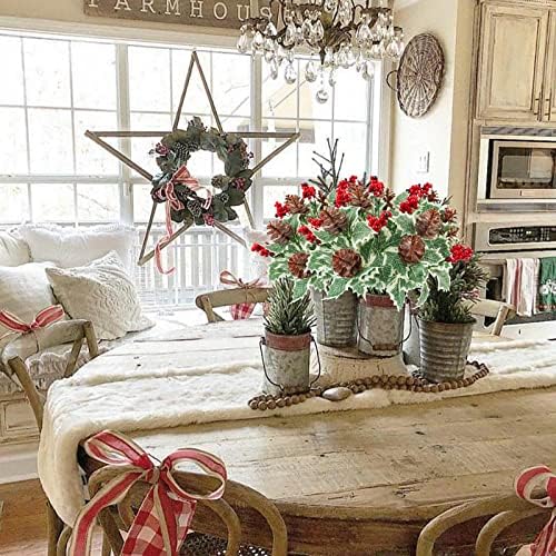 4Pcs Artificial Christmas Red Berries Picks 11in Holly Berry Stems Natural Pine Cones for Christmas Home Kitchen Outdoor Garden Thanksgiving Party Holiday Decorations Red
