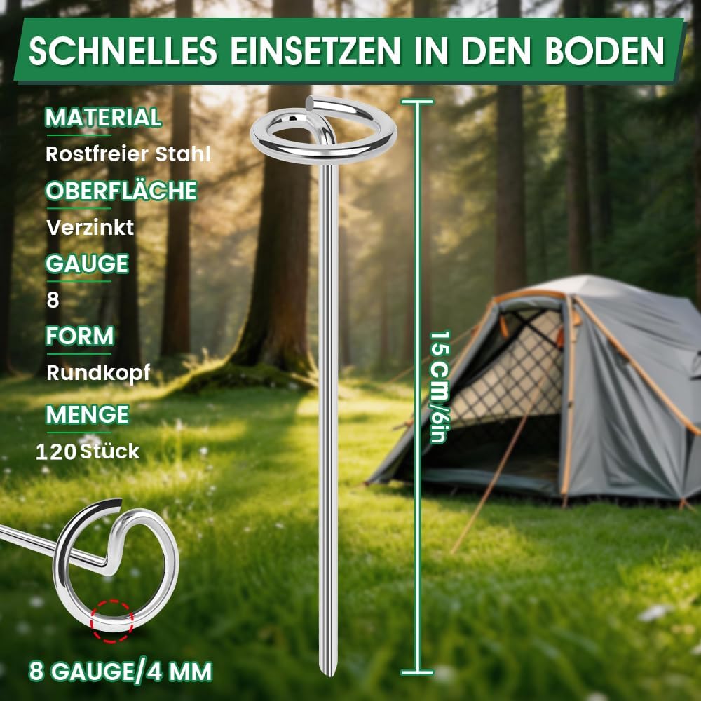 120pcs Landscape Staples, Weed Barrier Fabric Stakes, Garden Pins 6 Inch | 8 Gauge, Metal Galvanized Steel, G Shaped