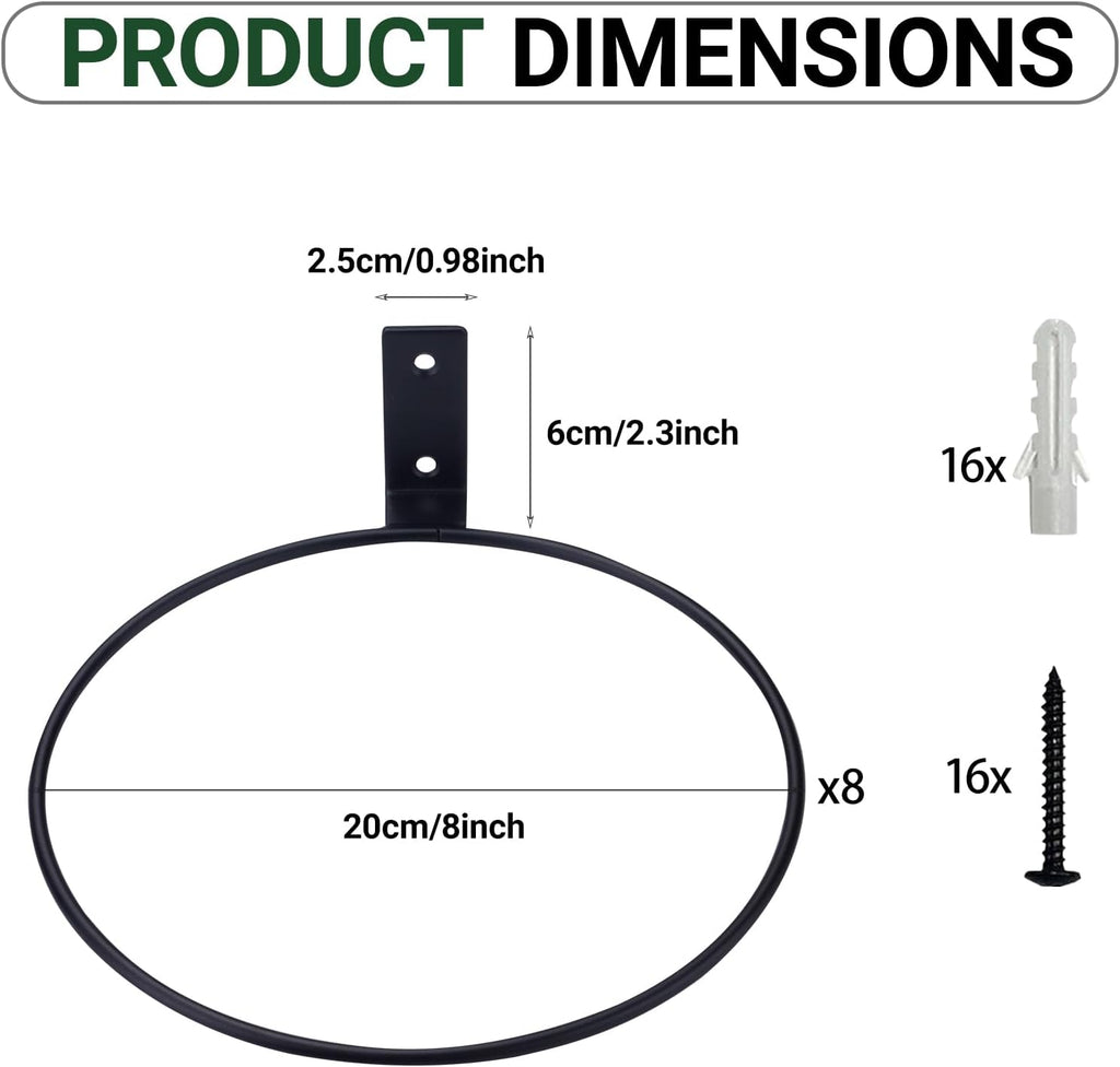 8 Pack 8 Inch Flower Pot Holder Ring Wall Mounted, Steel Plant Wall Hanger, Outdoors & Indoors Hanging Brackets, Fits