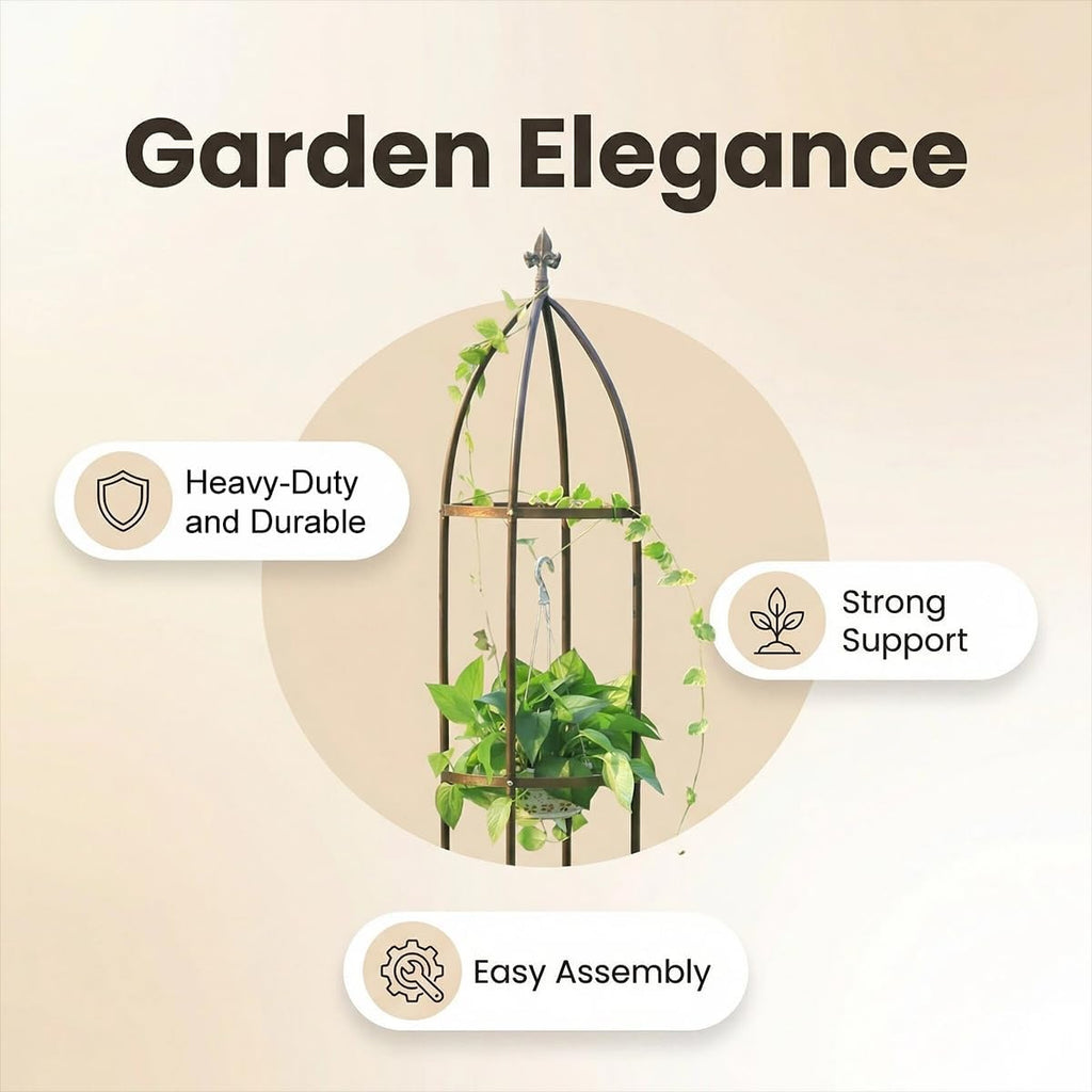 Garden Obelisk Trellis 100% Metal Heavy Duty 5.5 ft for Climbing Vines | Upgraded 16mm Thick Steel Tubes Bronze