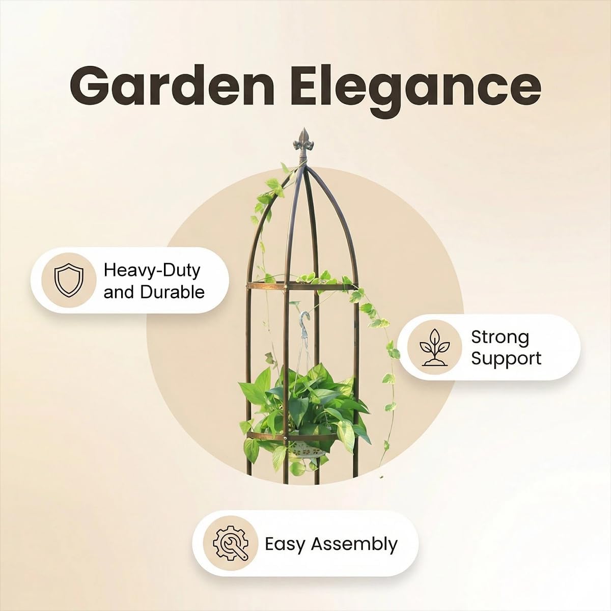 Garden Obelisk Trellis 100% Metal Heavy Duty 5.5 ft for Climbing Vines | Upgraded 16mm Thick Steel Tubes Bronze