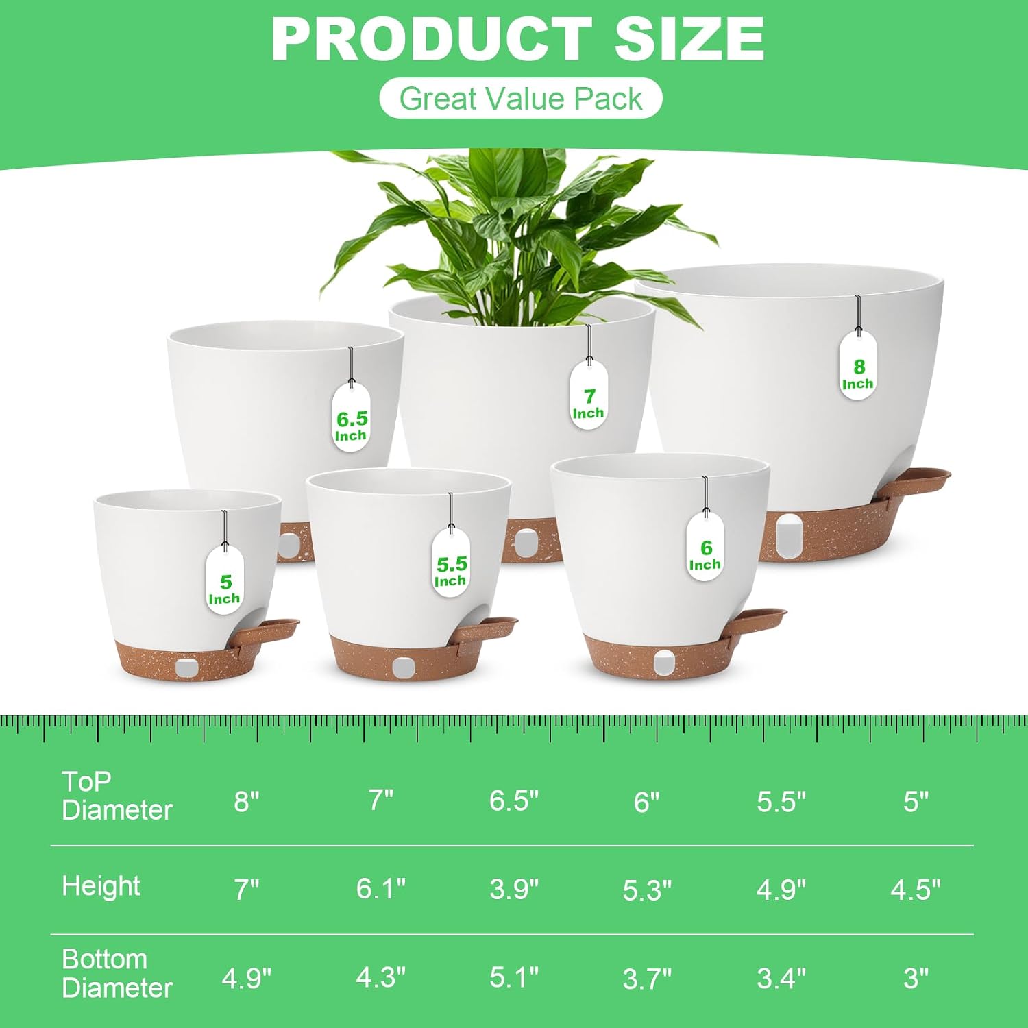 Self Watering Planter with Visual Water Level, 6Pack Small Plastic Pot Set with Drainage Holes and Reservoir Saucers